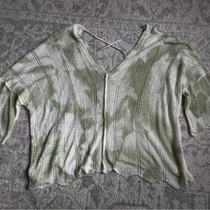 POL Oversized Sage Green Open Knit V-Neck Top